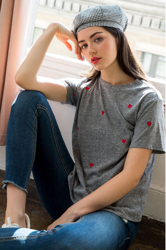 Embroidered Hearts Tee