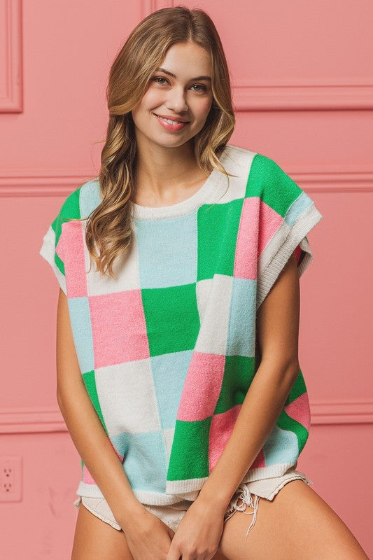 Multi Colored Checker Sweater Vest