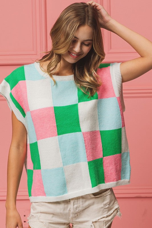 Multi Colored Checker Sweater Vest