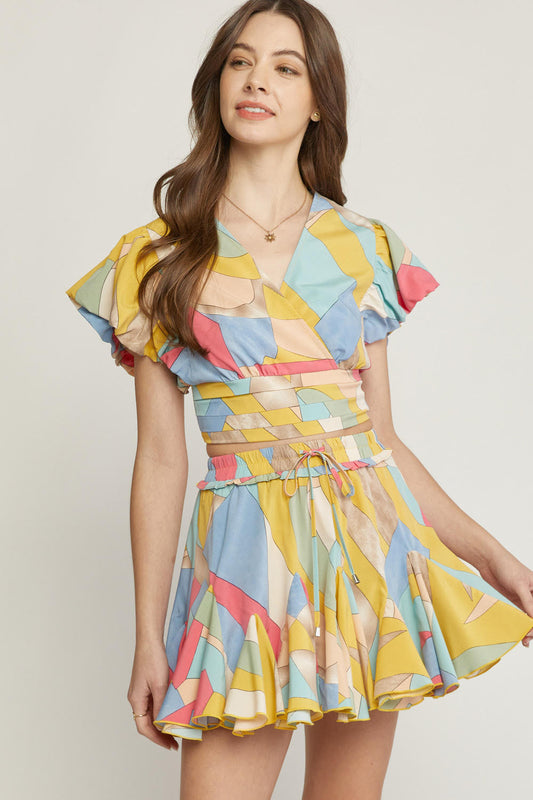 Geo Tie Front Mini Skirt