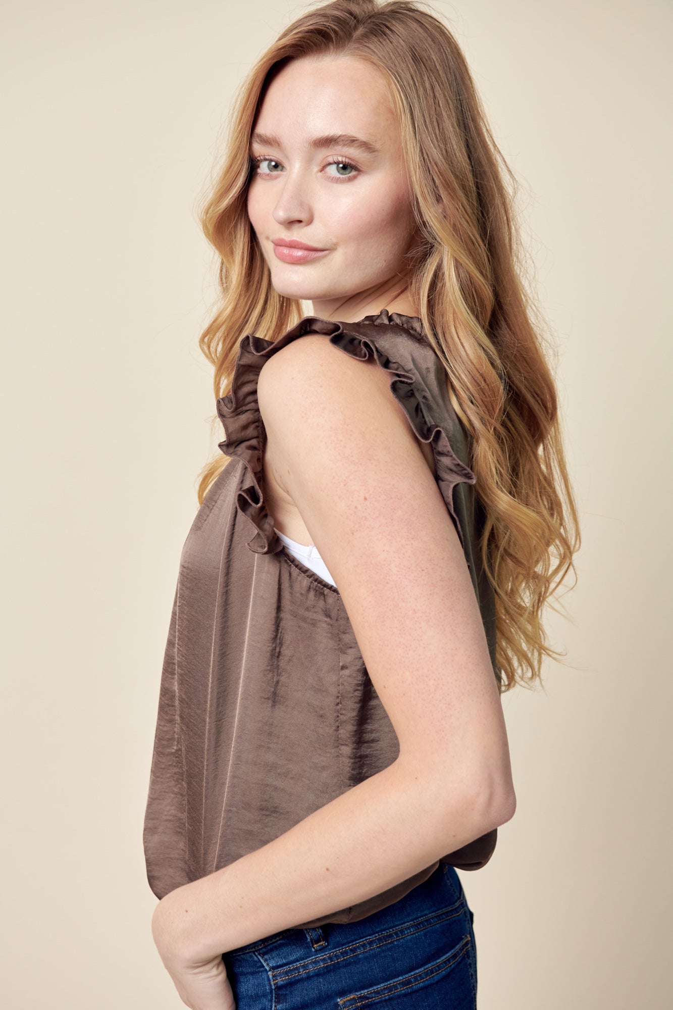 Silky Sheen Ruffle Edge Top