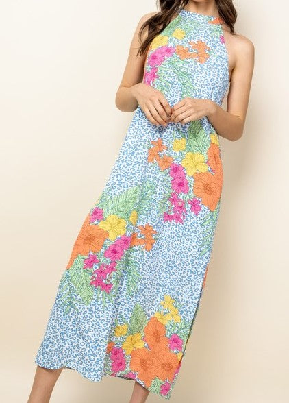 Mixed Print Floral Maxi Dress