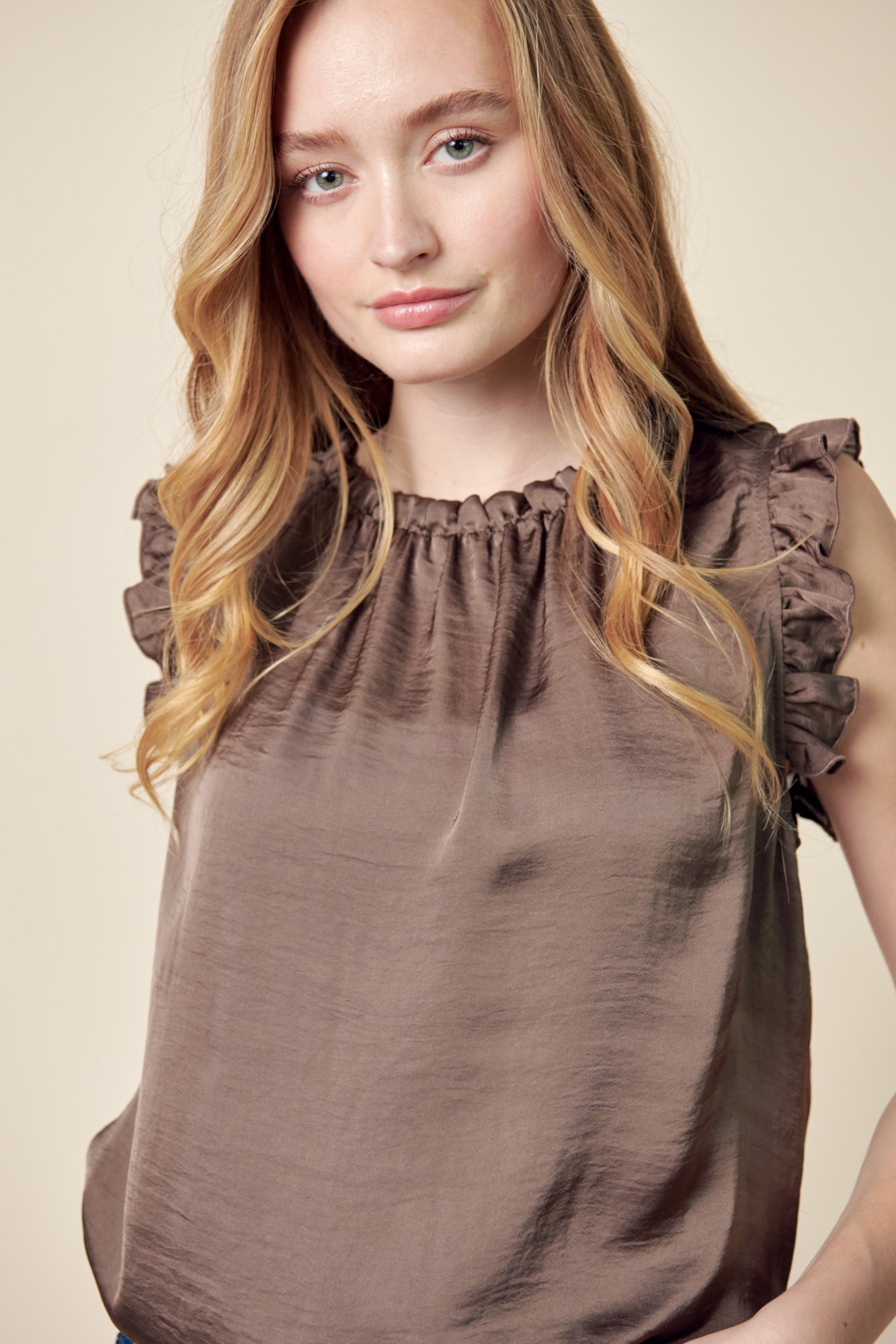 Silky Sheen Ruffle Edge Top