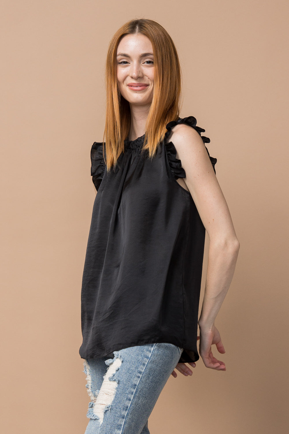 Silky Sheen Ruffle Edge Top