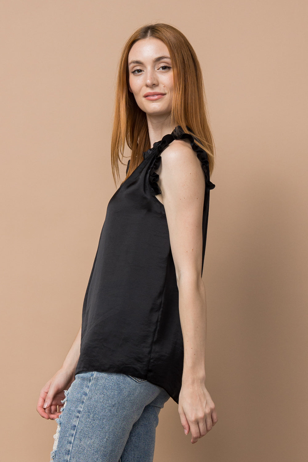 Silky Sheen Ruffle Edge Top