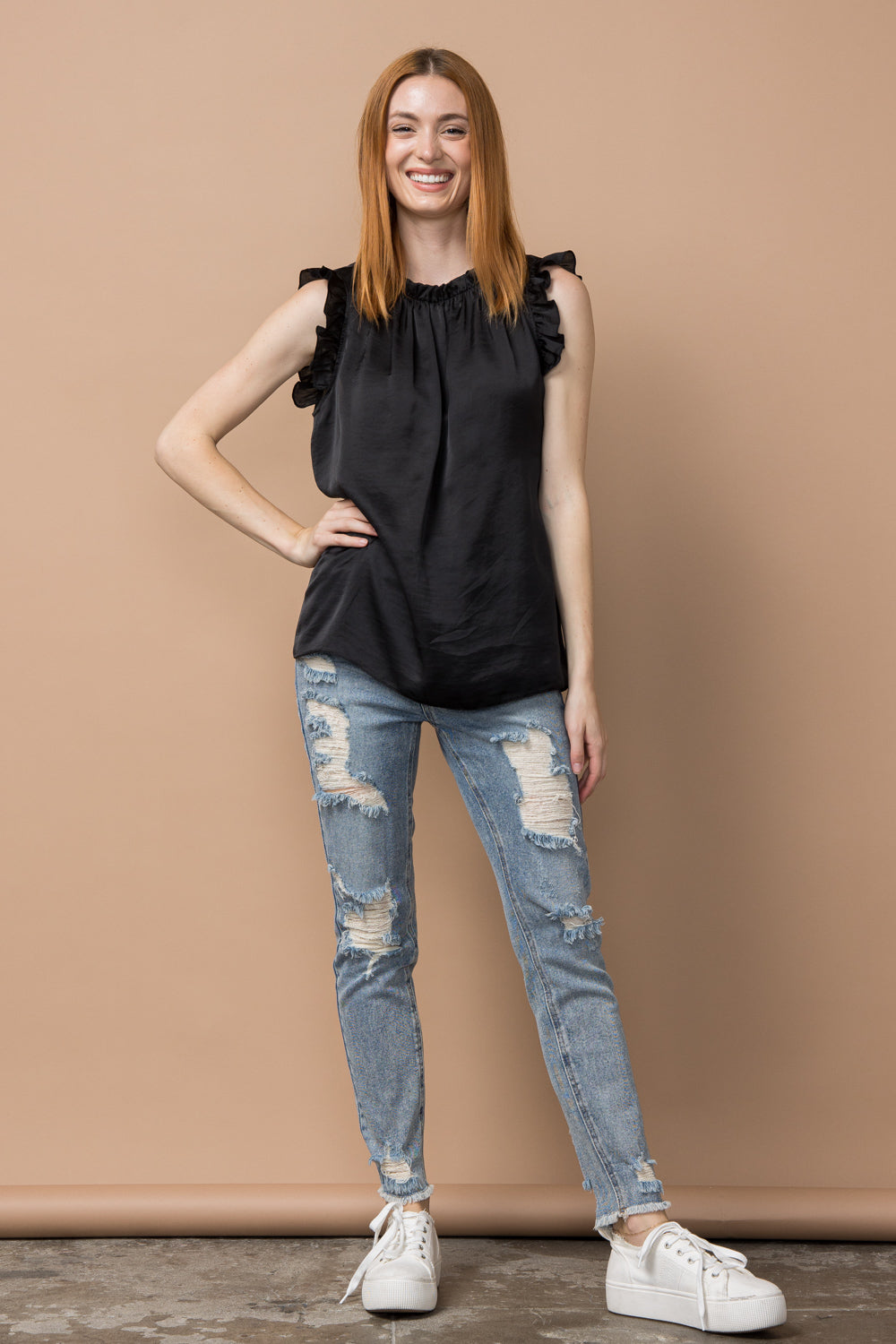 Silky Sheen Ruffle Edge Top